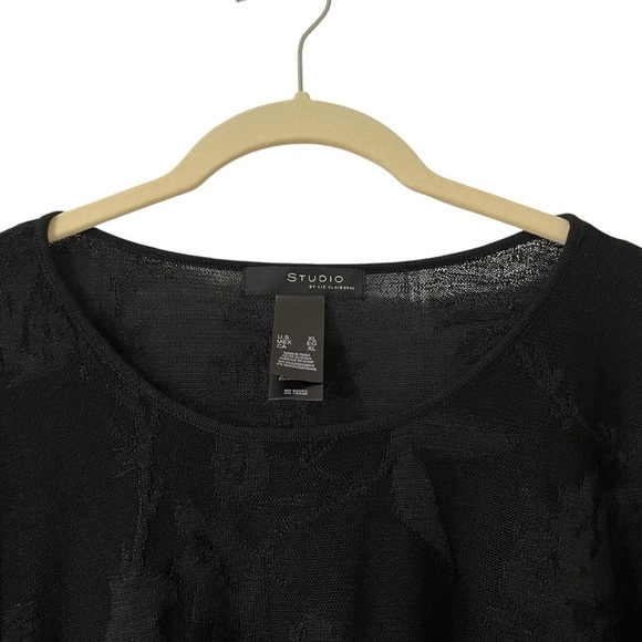 Liz Claiborne Studio Black Floral Long Sleeve Blouse Size XL Silk Rayon Office - Picture 3 of 8